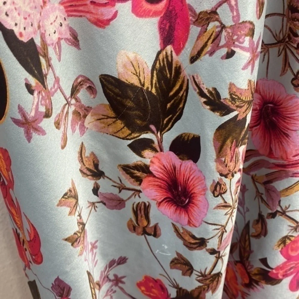 Victoria’s Secret Blue Tropical Floral Tie Shoulder Strap Satin Midi Dress XL - Picture 9 of 12